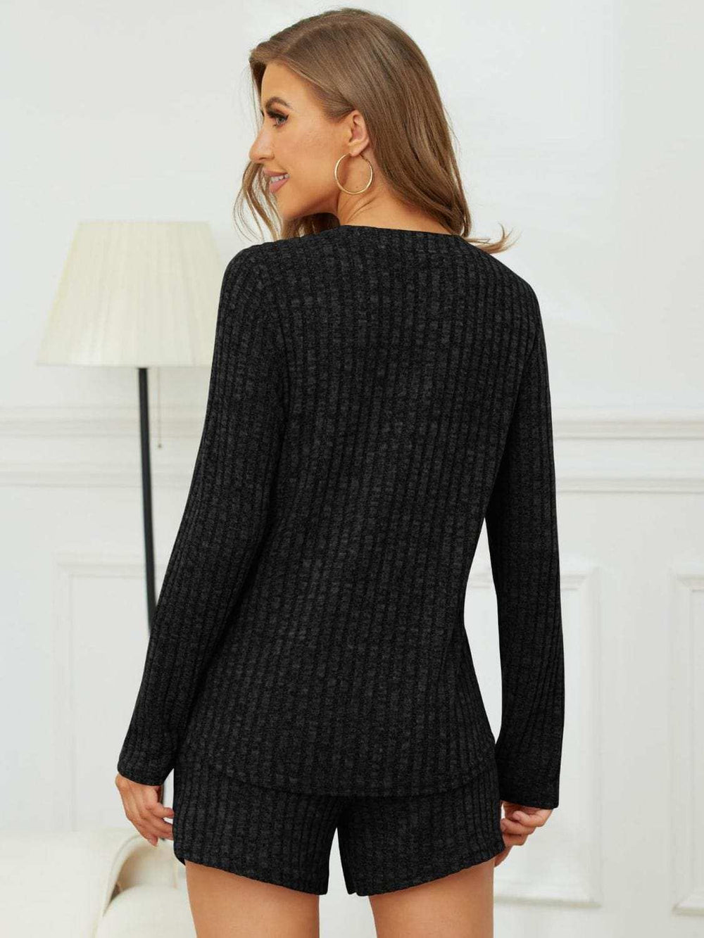 Ribbed Round Neck Top and Shorts Set - Trendsi - Flyclothing LLC