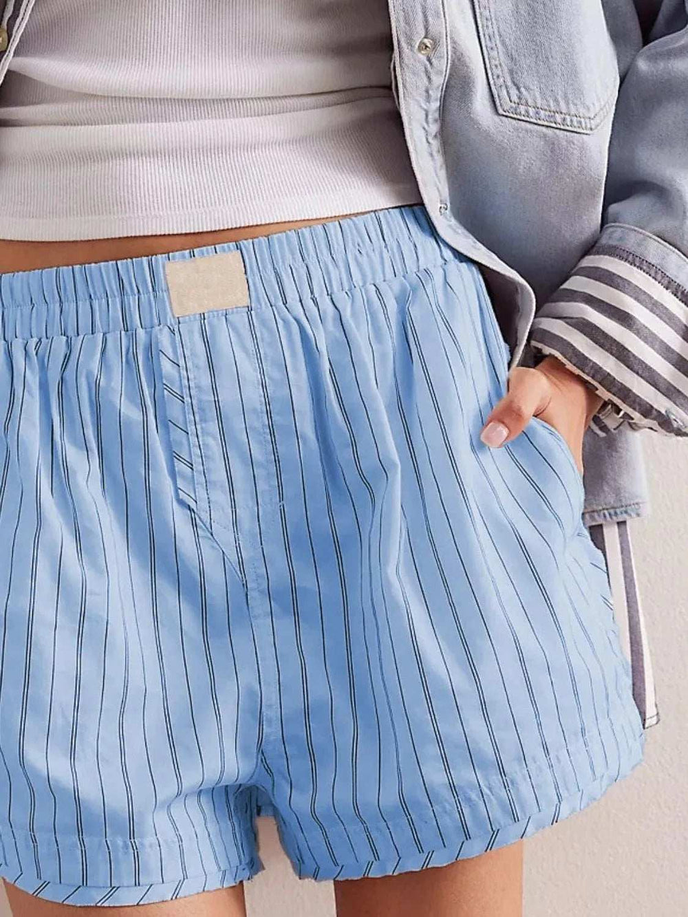 Striped Elastic Waist Shorts - Trendsi - Flyclothing LLC
