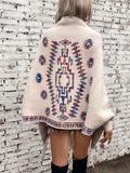 Fringe Geometric Open Front Long Sleeve Cape - Trendsi - Flyclothing LLC