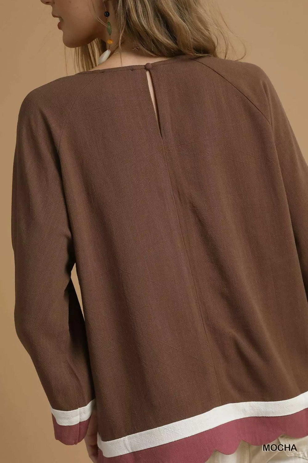 Umgee Scalloped Hem Color Block Top - Trendsi - Flyclothing LLC