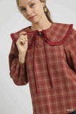Umgee Full Size Plaid Ruffle Collar Blouse Plus Size - Trendsi - Flyclothing LLC