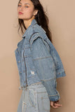 POL Cropped Denim Jacket with Functional Zipper Detail - Trendsi - Flyclothing LLC