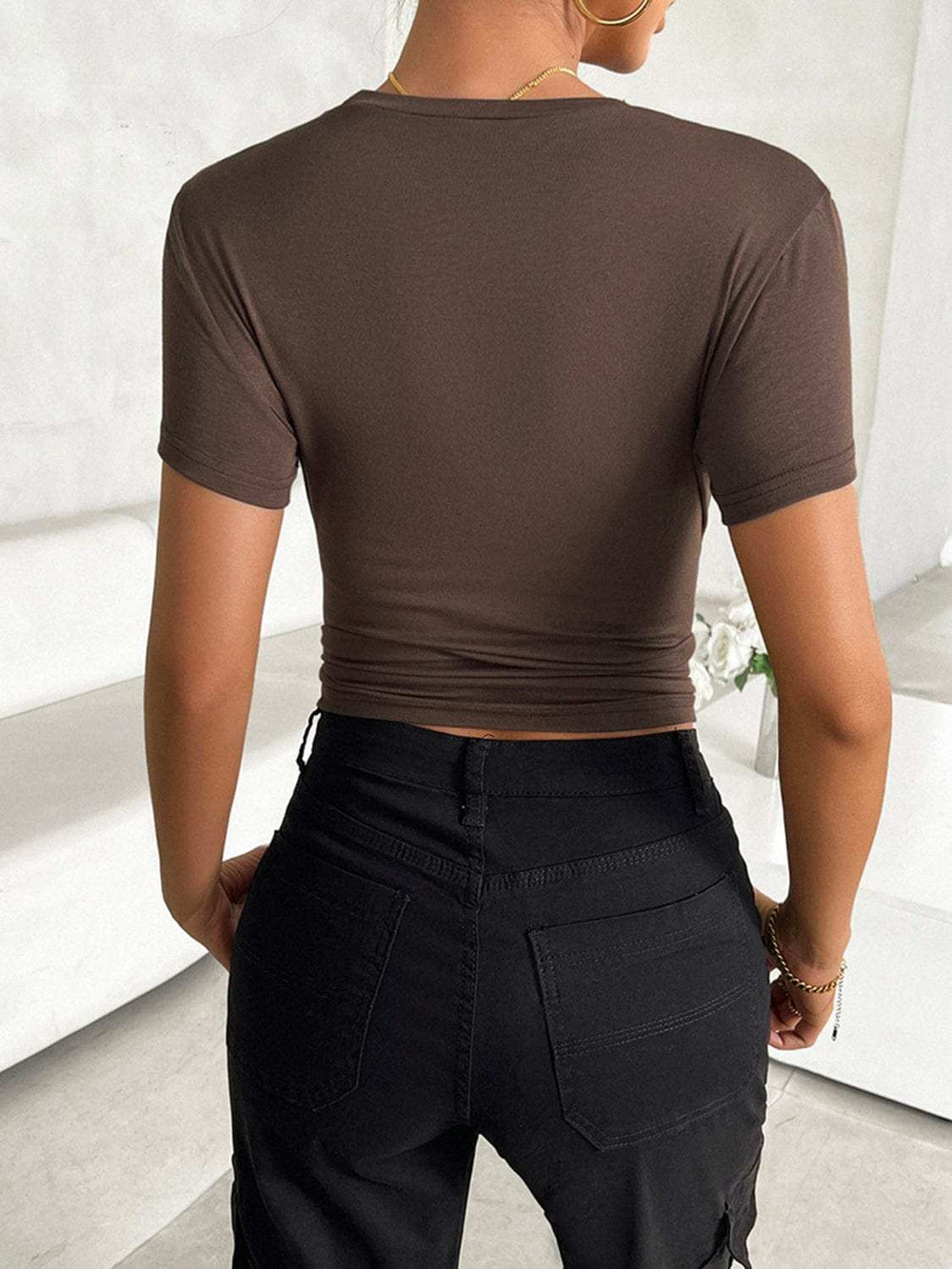 Round Neck Short Sleeve T-Shirt - Trendsi - Flyclothing LLC