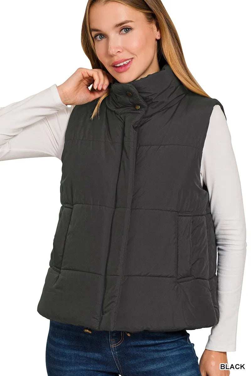 Zenana High Neck Zip-Up Vest Coat - Trendsi - Flyclothing LLC