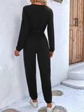 Long Sleeve Tie Waist Jumpsuit - Trendsi - Flyclothing LLC