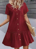 Full Size Button-Front Short Sleeve Tiered Dress Plus Size - Trendsi - Flyclothing LLC