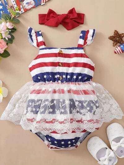 Lace Detail Square Neck Bodysuit with Headband - Trendsi - Flyclothing LLC