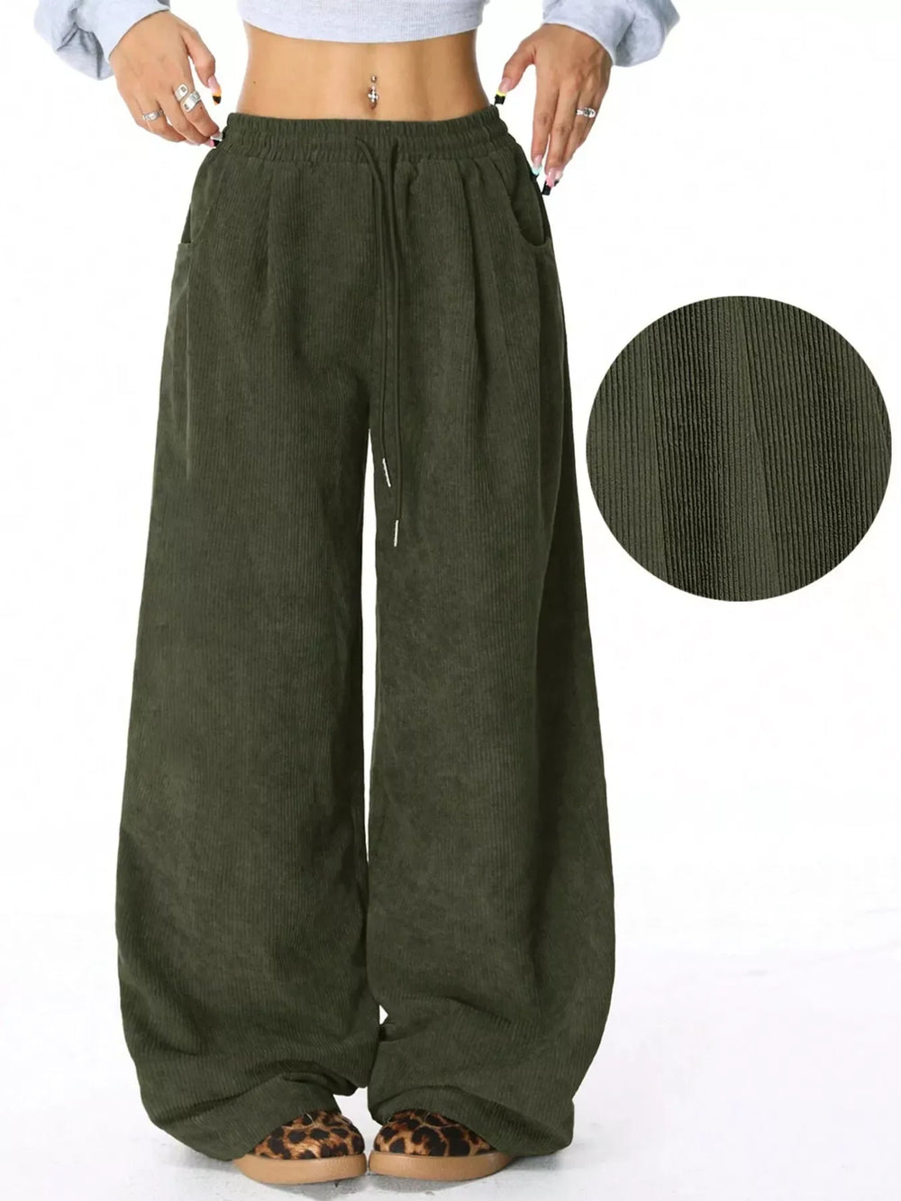 Casual Corduroy Wide Leg Pants - Trendsi - Flyclothing LLC