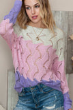 Color Block Hollow Boat Neck Sweater - Trendsi - Flyclothing LLC