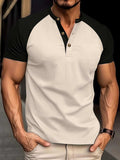 Men's Full Size Waffle-Knit Round Neck Contrast Polo Plus Size - Trendsi - Flyclothing LLC
