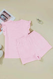 Bow Jacquard Ruffle Cap Sleeve Top and Shorts Set - Trendsi - Flyclothing LLC
