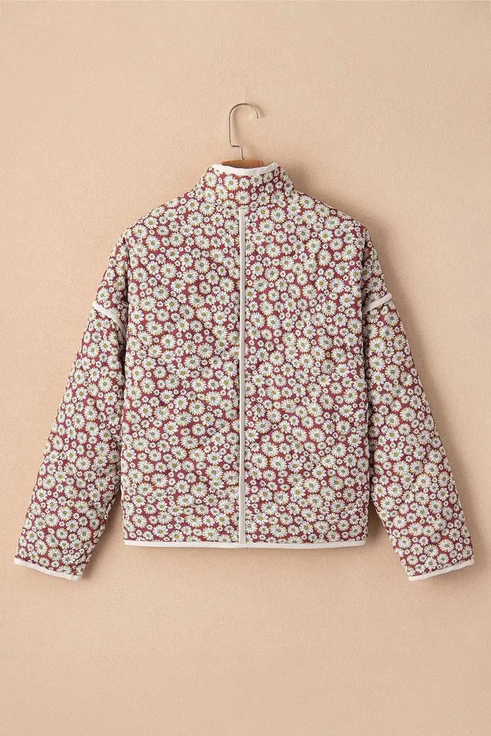Floral Snap Down Mock Neck Coat - Trendsi - Flyclothing LLC