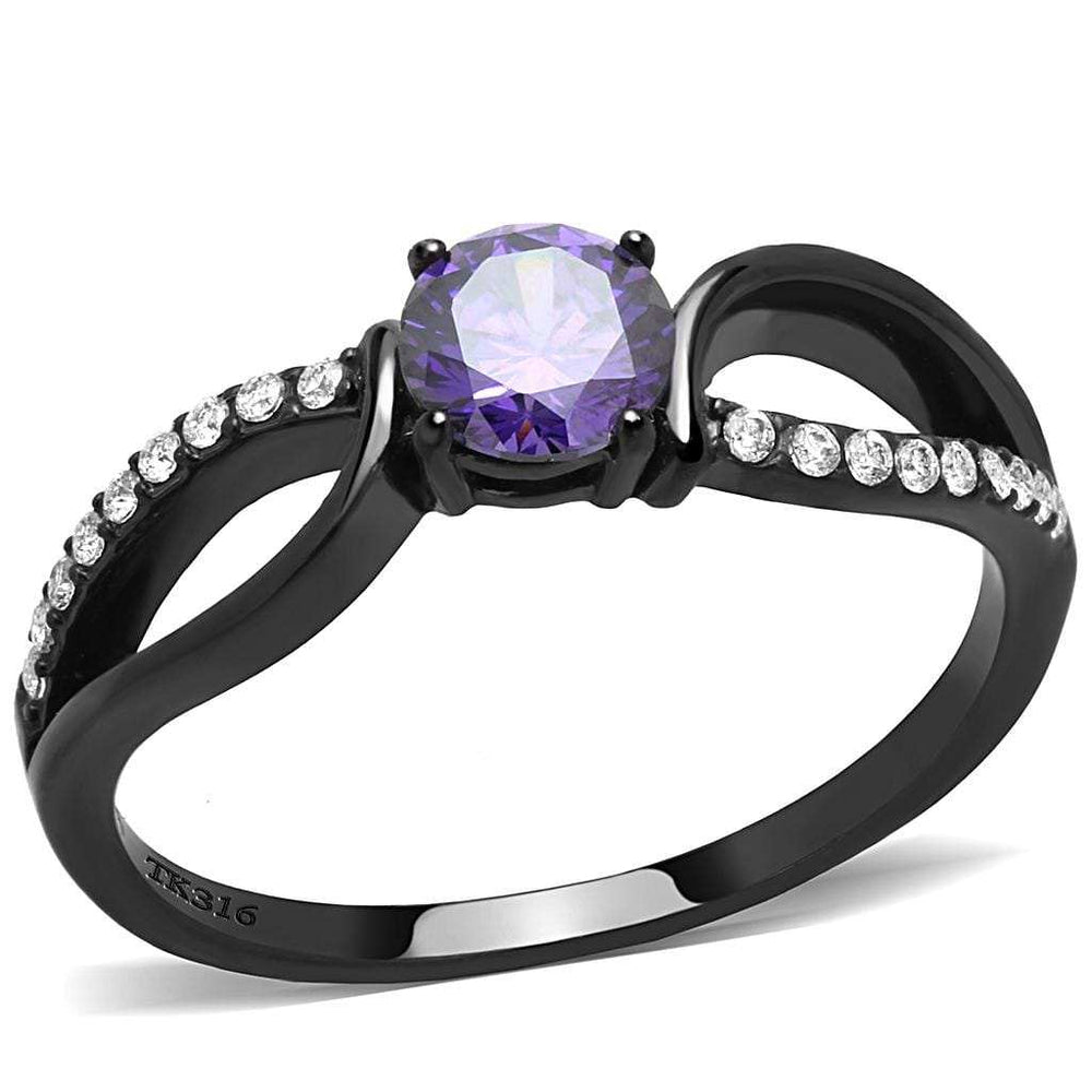 DA003 - IP Black(Ion Plating) Stainless Steel Ring with AAA Grade CZ in Amethyst - Alamode - Flyclothing LLC