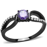 DA003 - IP Black(Ion Plating) Stainless Steel Ring with AAA Grade CZ in Amethyst - Alamode - Flyclothing LLC