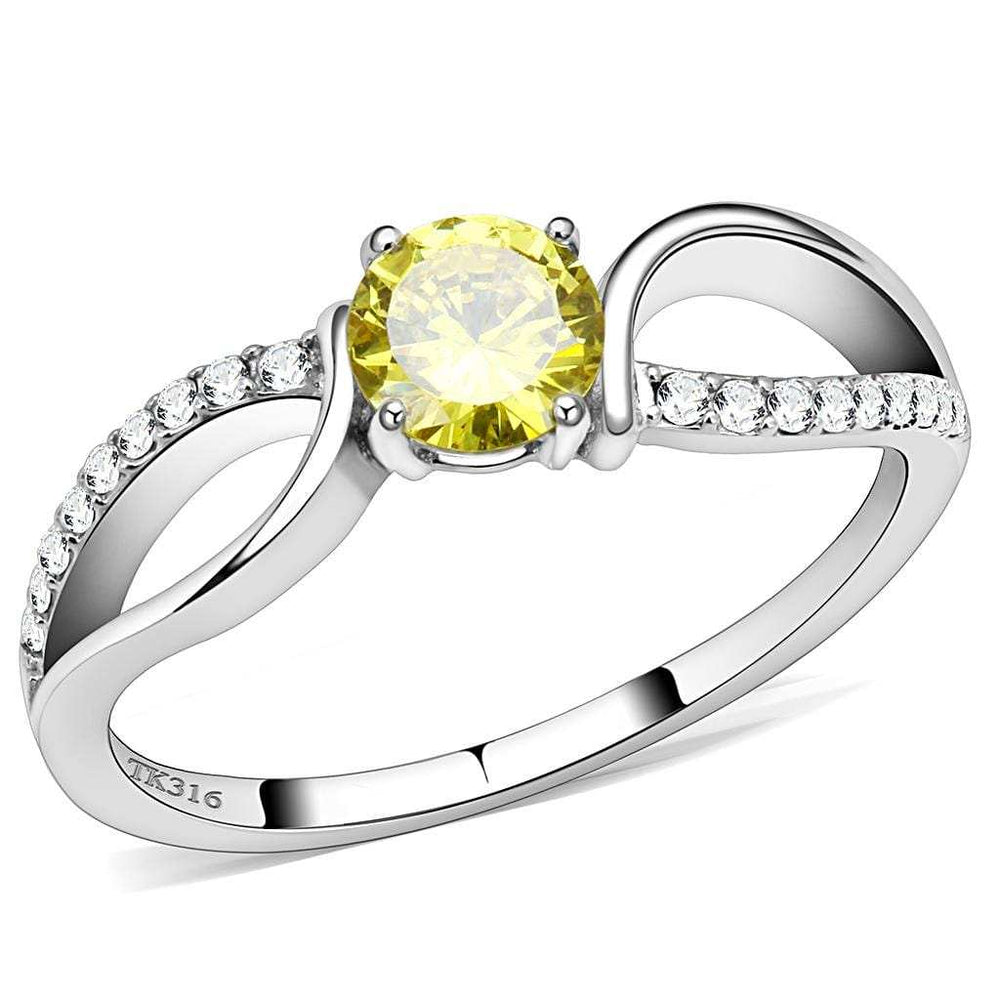 DA005 - High polished (no plating) Stainless Steel Ring with AAA Grade CZ in Topaz - Alamode - Flyclothing LLC
