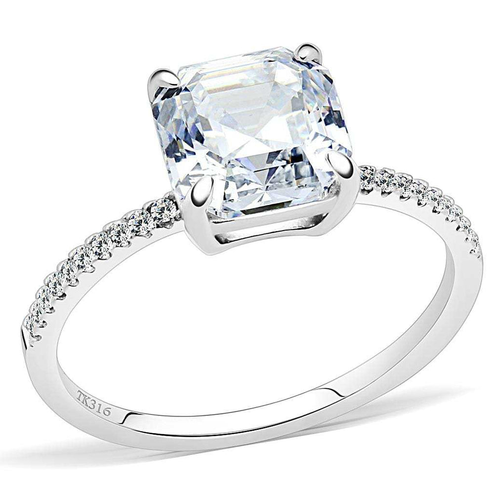 DA008 - High polished (no plating) Stainless Steel Ring with Cubic in Clear - Alamode - Flyclothing LLC