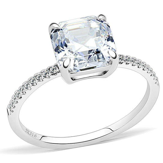 DA008 - High polished (no plating) Stainless Steel Ring with Cubic in Clear - Alamode - Flyclothing LLC