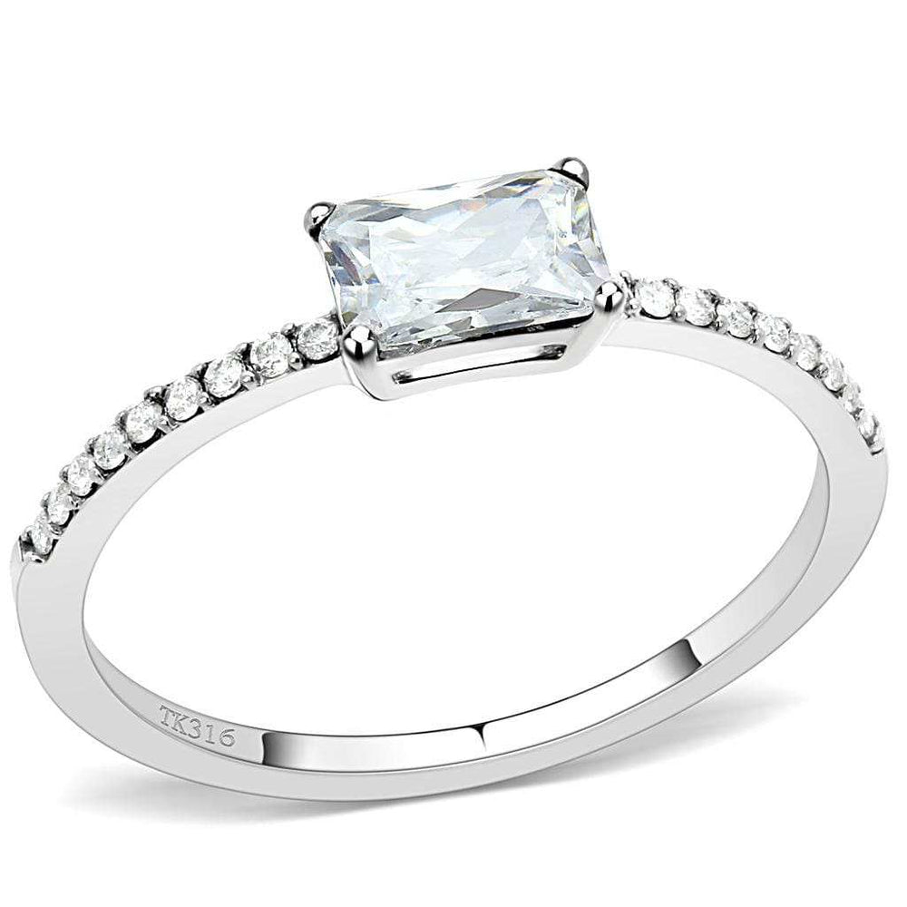 DA009 - High polished (no plating) Stainless Steel Ring with Cubic in Clear - Alamode - Flyclothing LLC