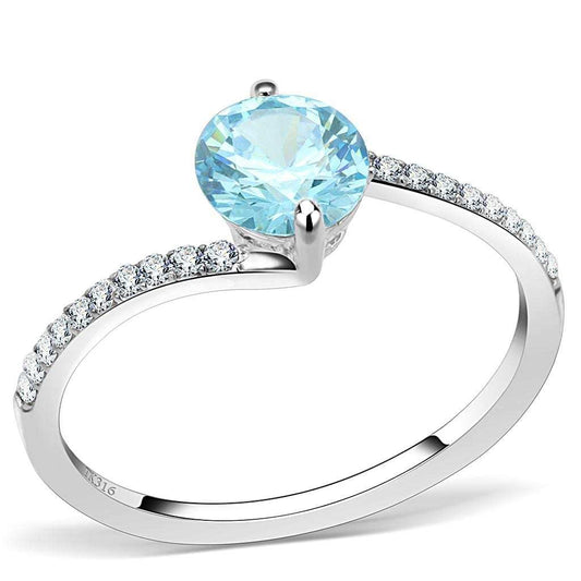DA014 - High polished (no plating) Stainless Steel Ring with AAA Grade CZ in Sea Blue - Alamode - Flyclothing LLC