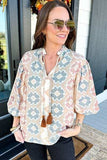 Tassel Tie Neck Balloon Sleeve Blouse - Trendsi - Flyclothing LLC