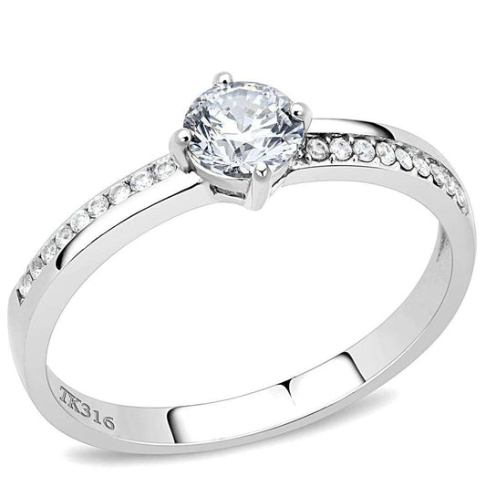 DA025 - High polished (no plating) Stainless Steel Ring with AAA Grade CZ in Clear - Alamode - Flyclothing LLC