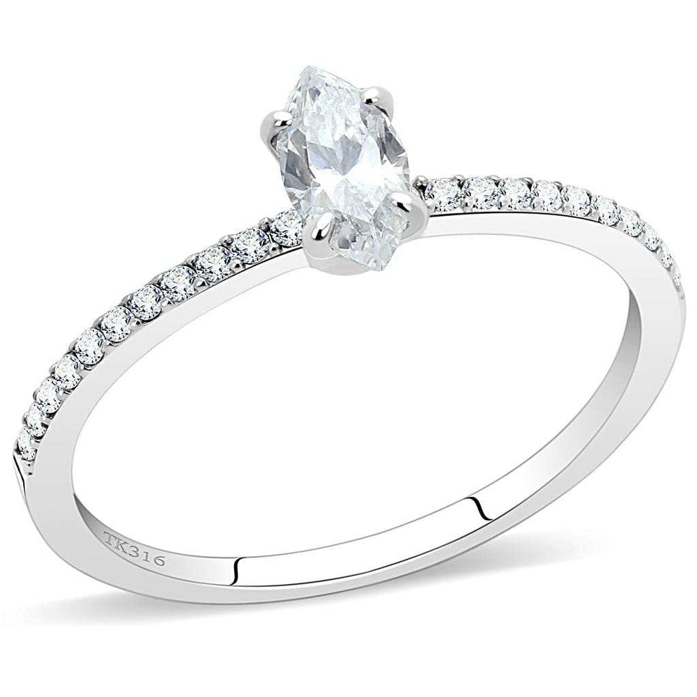 DA031 - High polished (no plating) Stainless Steel Ring with Cubic in Clear - Alamode - Flyclothing LLC