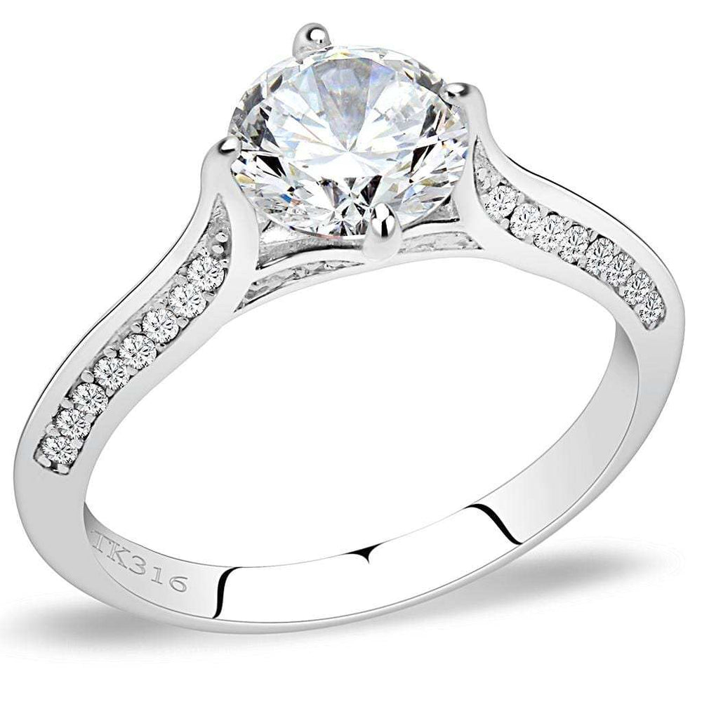 DA036 - High polished (no plating) Stainless Steel Ring with AAA Grade CZ in Clear - Alamode - Flyclothing LLC
