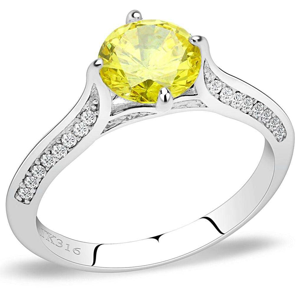 DA037 - High polished (no plating) Stainless Steel Ring with AAA Grade CZ in Topaz - Alamode - Flyclothing LLC