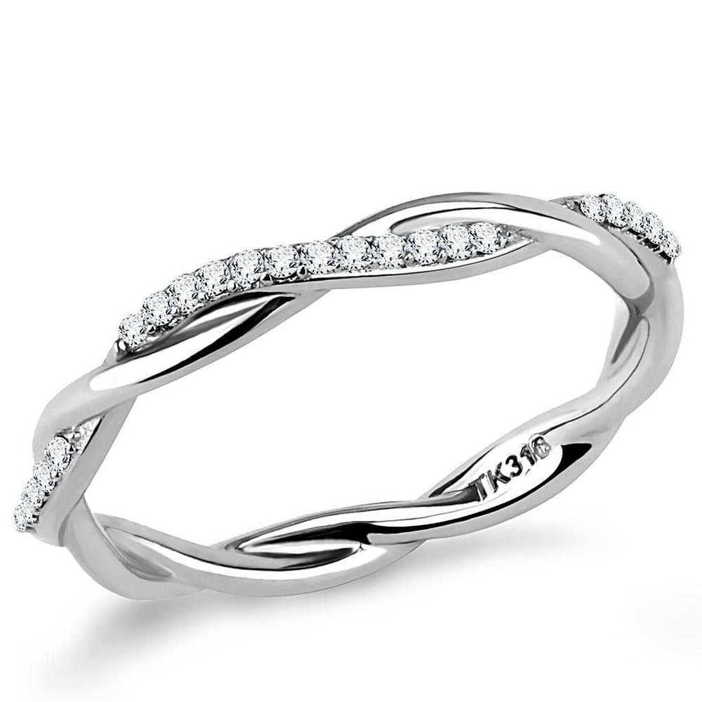 DA042 - High polished (no plating) Stainless Steel Ring with AAA Grade CZ in Clear - Alamode - Flyclothing LLC