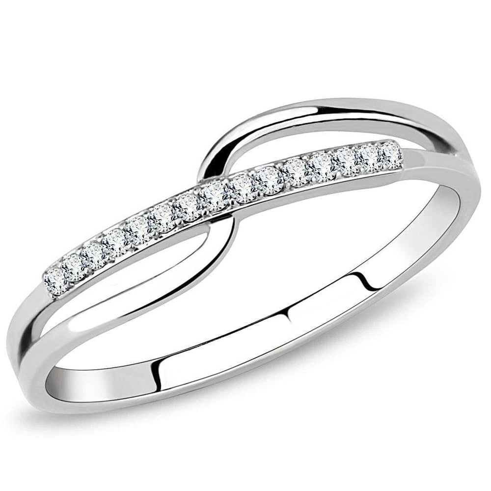 DA045 - High polished (no plating) Stainless Steel Ring with AAA Grade CZ in Clear - Alamode - Flyclothing LLC