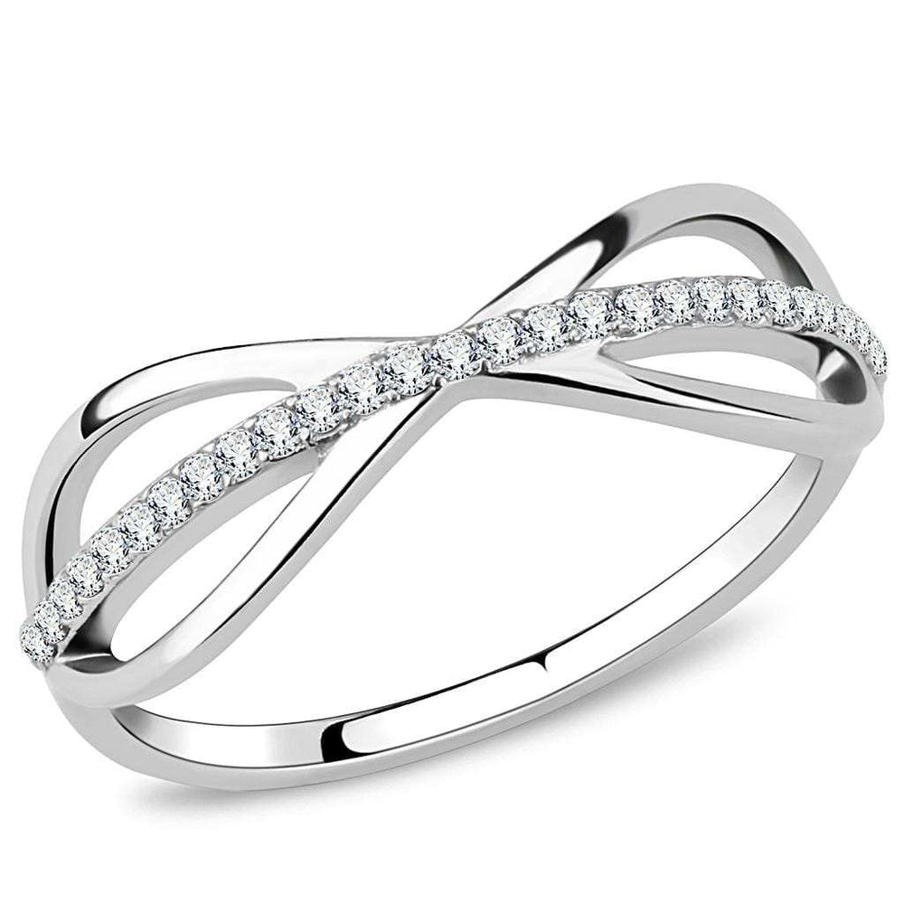 DA046 - High polished (no plating) Stainless Steel Ring with AAA Grade CZ in Clear - Alamode - Flyclothing LLC