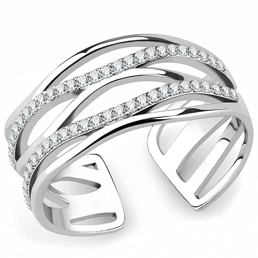DA047 - High polished (no plating) Stainless Steel Ring with AAA Grade CZ in Clear - Alamode - Flyclothing LLC