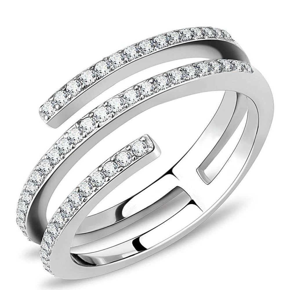 DA060 - High polished (no plating) Stainless Steel Ring with AAA Grade CZ in Clear - Alamode - Flyclothing LLC