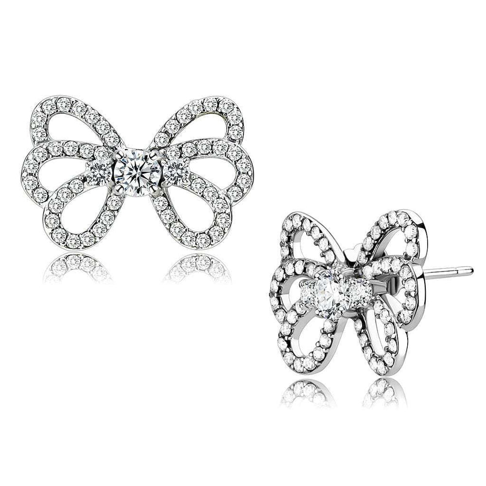 DA067 - High polished (no plating) Stainless Steel Earrings with AAA Grade CZ in Clear - Alamode - Flyclothing LLC