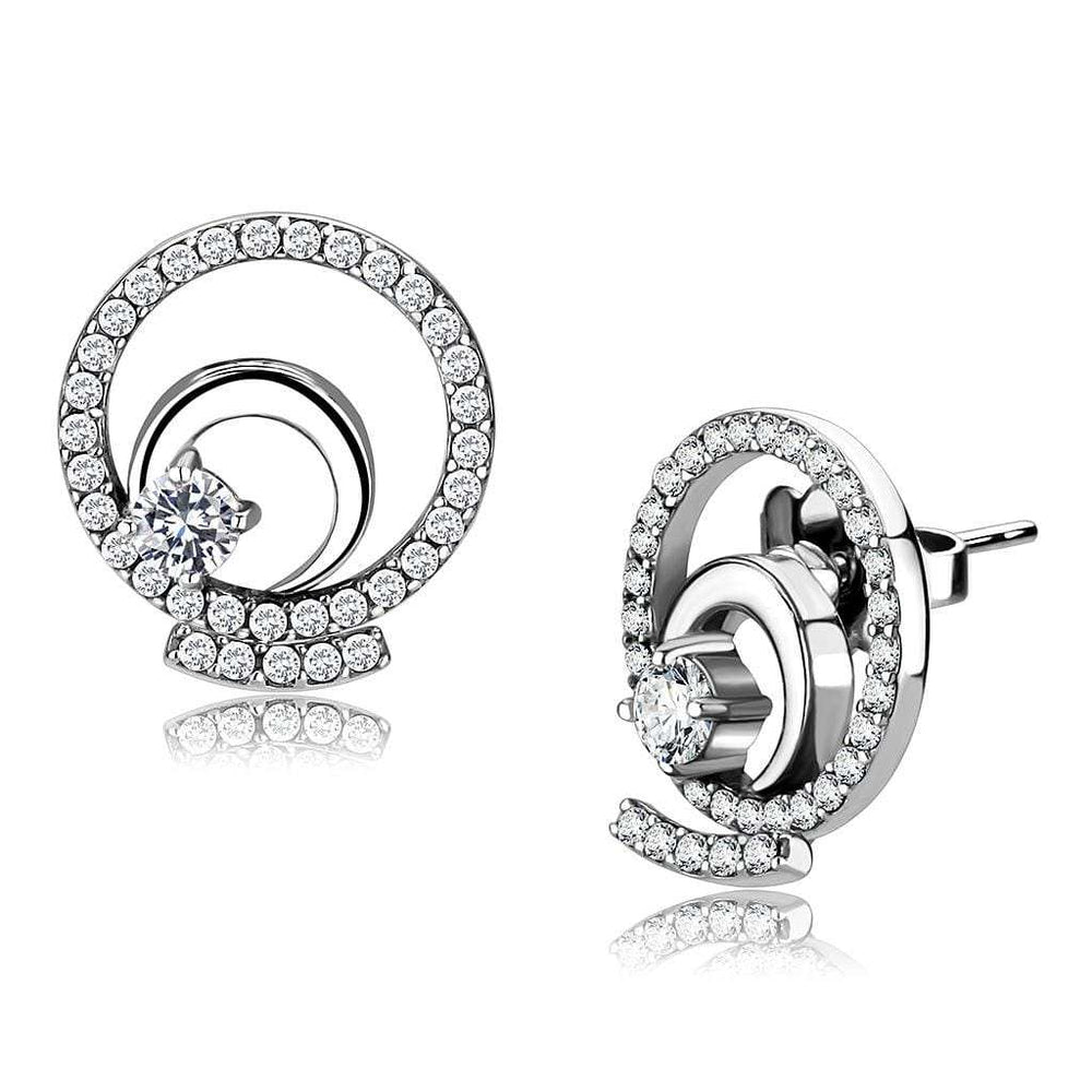 DA069 - High polished (no plating) Stainless Steel Earrings with AAA Grade CZ in Clear - Alamode - Flyclothing LLC