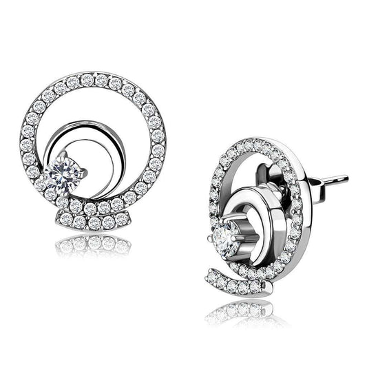 DA069 - High polished (no plating) Stainless Steel Earrings with AAA Grade CZ in Clear - Alamode - Flyclothing LLC