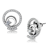 DA069 - High polished (no plating) Stainless Steel Earrings with AAA Grade CZ in Clear - Alamode - Flyclothing LLC