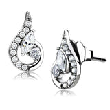DA074 - High polished (no plating) Stainless Steel Earrings with AAA Grade CZ in Clear - Alamode - Flyclothing LLC