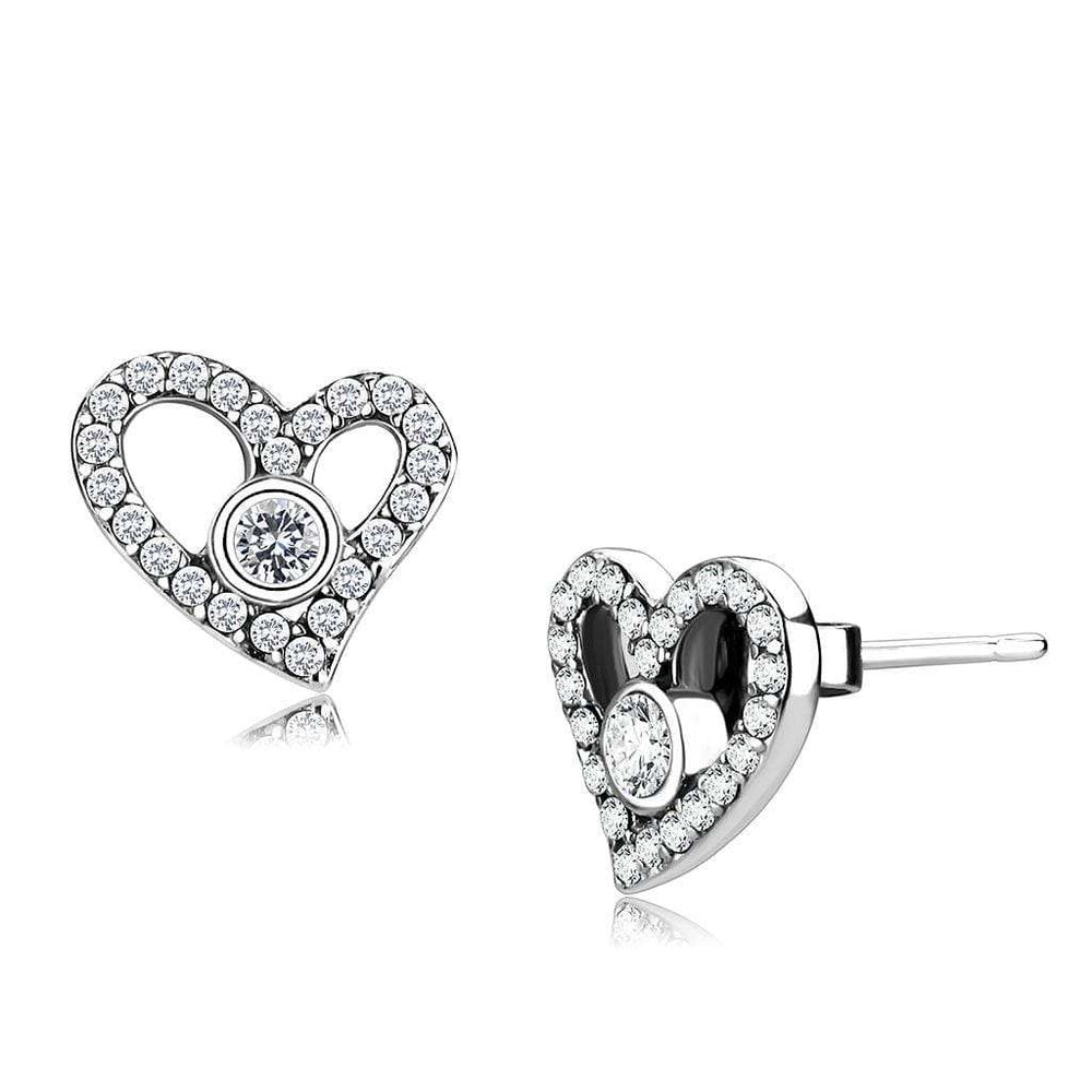 DA075 - High polished (no plating) Stainless Steel Earrings with AAA Grade CZ in Clear - Alamode - Flyclothing LLC