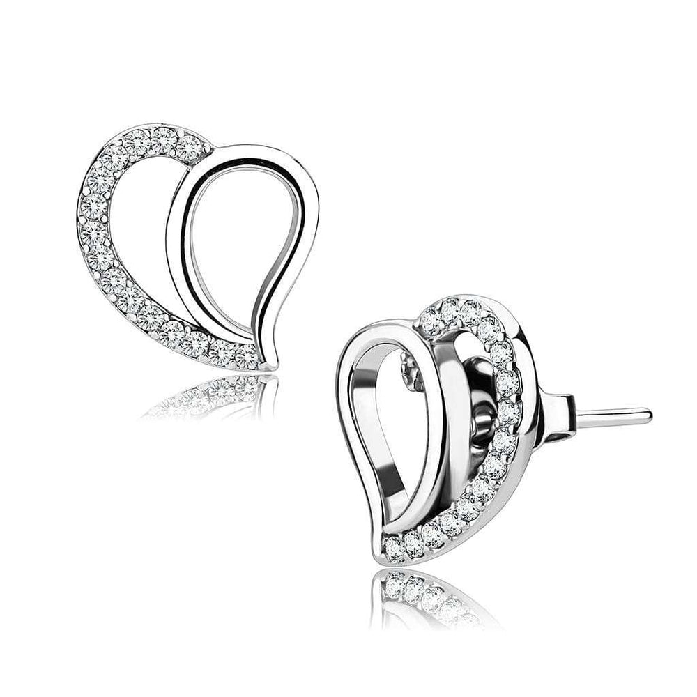 DA076 - High polished (no plating) Stainless Steel Earrings with AAA Grade CZ in Clear - Alamode - Flyclothing LLC