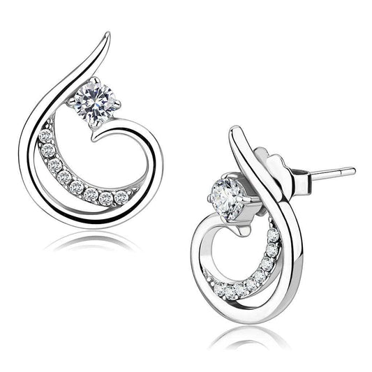 DA077 - High polished (no plating) Stainless Steel Earrings with AAA Grade CZ in Clear - Alamode - Flyclothing LLC