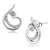 DA077 - High polished (no plating) Stainless Steel Earrings with AAA Grade CZ in Clear - Alamode - Flyclothing LLC