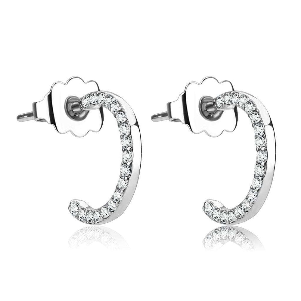 DA079 - High polished (no plating) Stainless Steel Earrings with AAA Grade CZ in Clear - Alamode - Flyclothing LLC