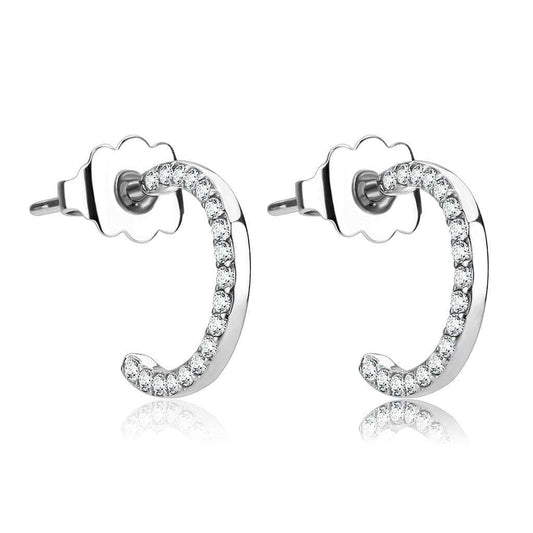 DA079 - High polished (no plating) Stainless Steel Earrings with AAA Grade CZ in Clear - Alamode - Flyclothing LLC