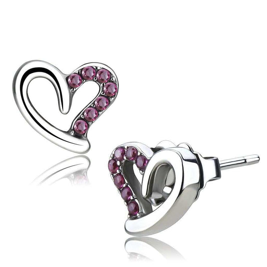 DA082 - High polished (no plating) Stainless Steel Earrings with AAA Grade CZ in Ruby - Alamode - Flyclothing LLC