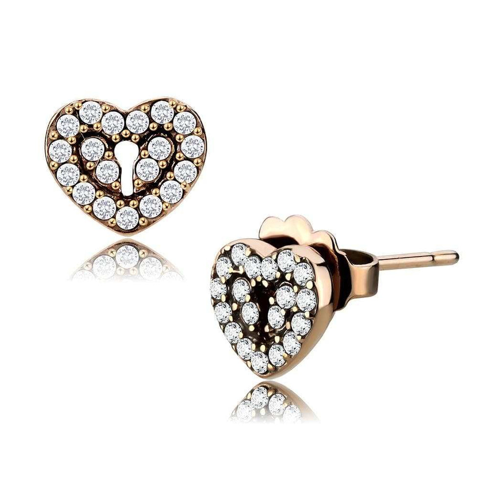 DA085 - IP Rose Gold(Ion Plating) Stainless Steel Earrings with AAA Grade CZ in Clear - Alamode - Flyclothing LLC