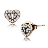 DA085 - IP Rose Gold(Ion Plating) Stainless Steel Earrings with AAA Grade CZ in Clear - Alamode - Flyclothing LLC