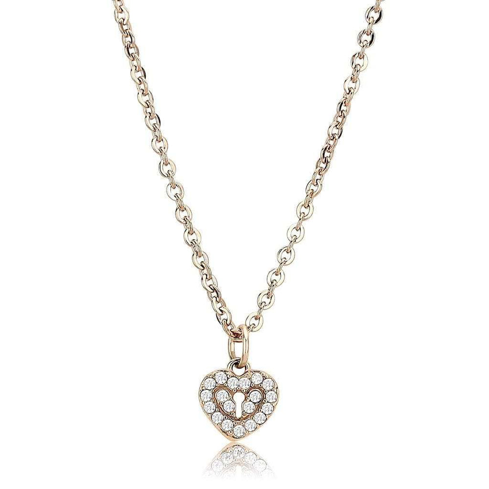 DA086 - IP Rose Gold(Ion Plating) Stainless Steel Chain Pendant with AAA Grade CZ in Clear - Alamode - Flyclothing LLC