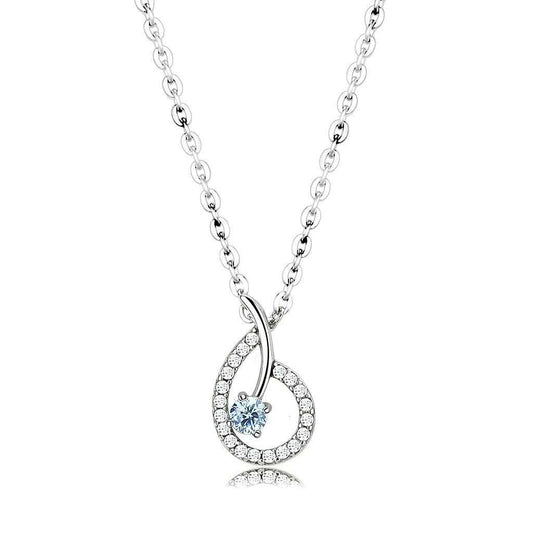 DA090 - High polished (no plating) Stainless Steel Chain Pendant with AAA Grade CZ in Sea Blue - Alamode - Flyclothing LLC