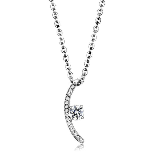 DA092 - High polished (no plating) Stainless Steel Chain Pendant with AAA Grade CZ in Clear - Alamode - Flyclothing LLC